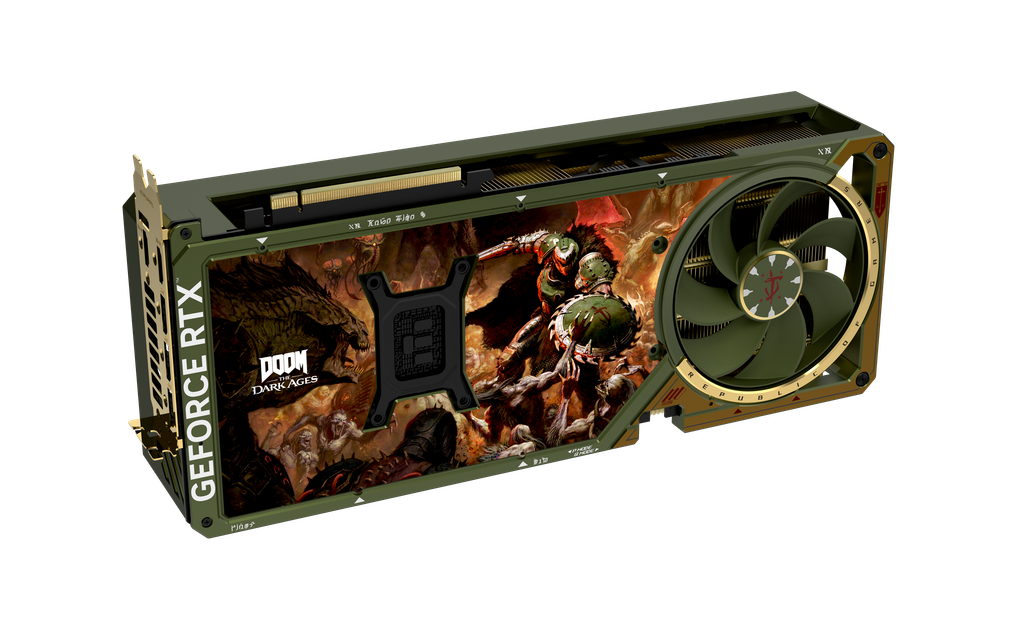 ROG Astral GeForce RTX 5080 DOOM Edition graphics card-Back-Angle